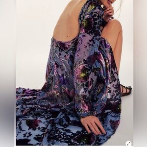 Free People Bali Painterly Paisley Velvet Open back Maxi Dress
